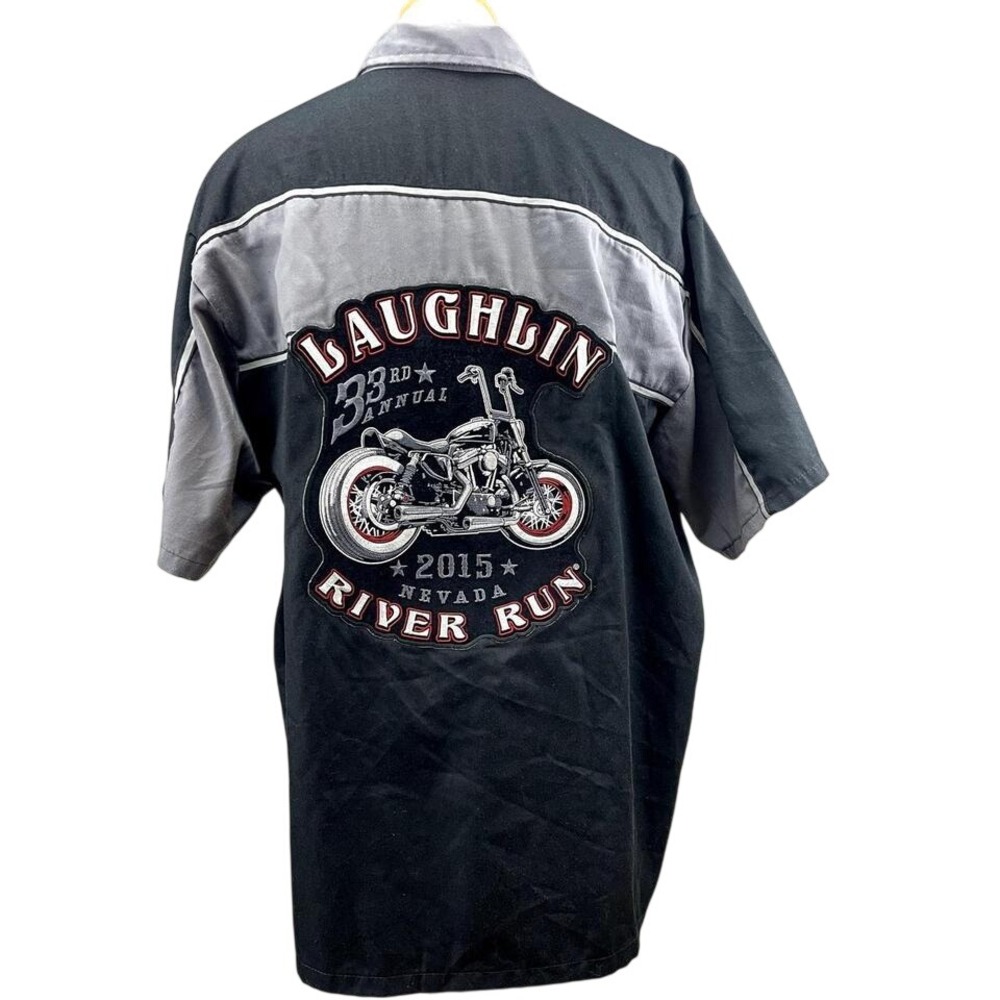 Vintage BIKER CLOTHING Mens (L) Button Mechanic‎ Shirt Embroidered Moto Utility